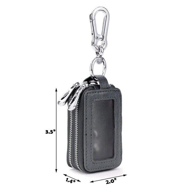 BAKUN Two-Sides Mini Genuine Leather Car Key Chain Holder Wallet Case, Key Holder Key Organizer Wallet(Black) - Image 2